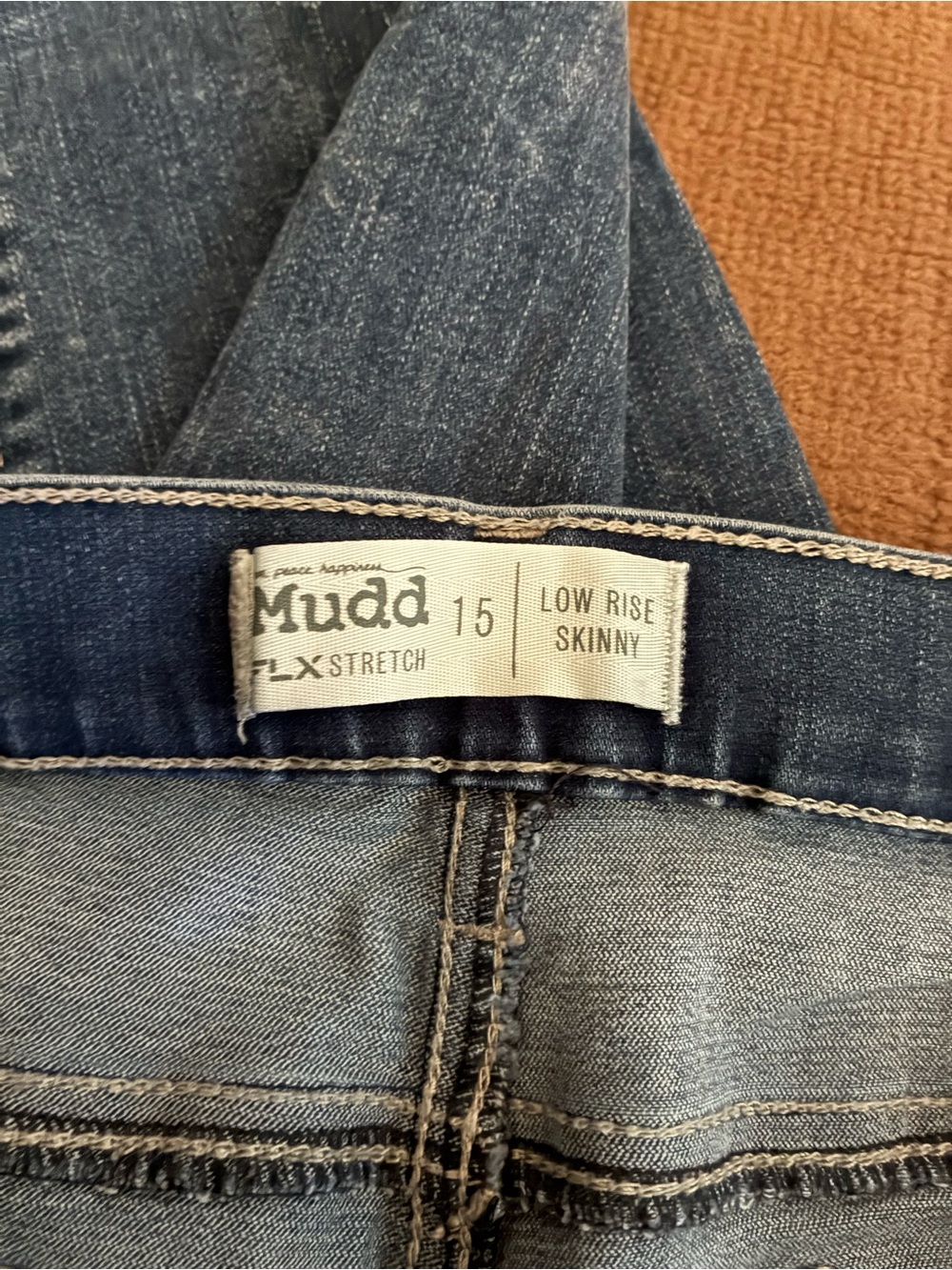 American Eagle Outfitters Dark Blue Skinny Jeans with Tan Patch